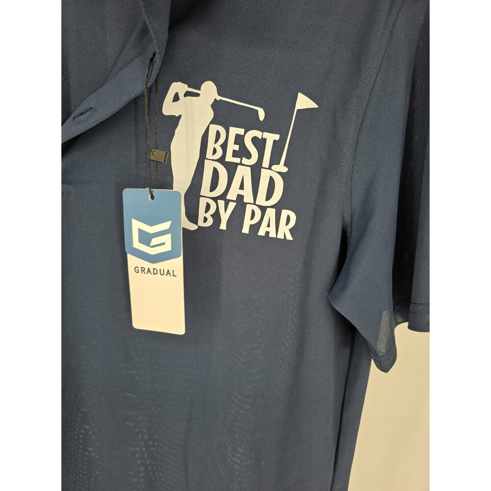 Gradual Mens Sz M Short Sleeve Polo Shirt Best Dad by Par Golfing NEW - Picture 2 of 4